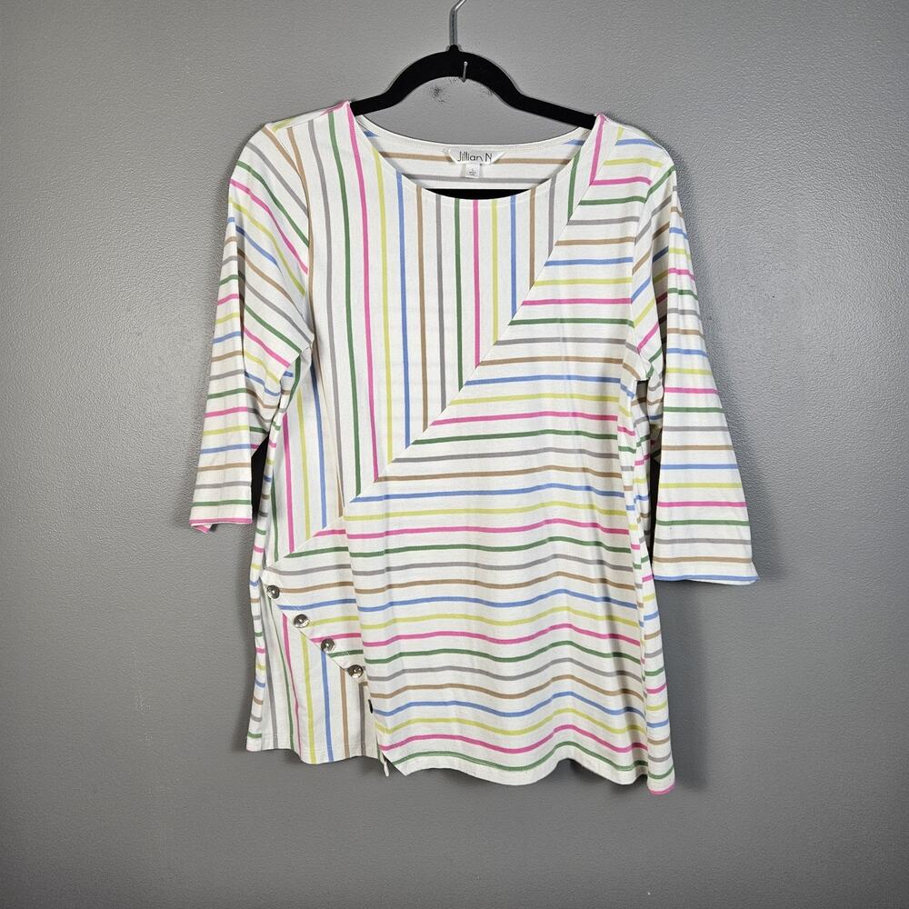 Jillian N Colorful‎ Striped Tunic 3/4 Sleeve Women's Size Large L Casual Cotton